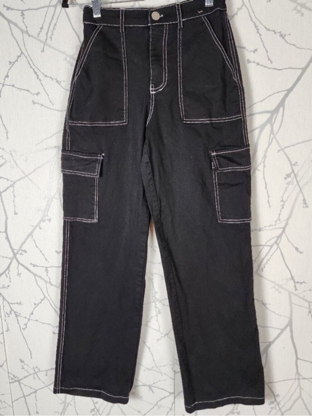 Sweet Envy Cotton Stretch Contrast Stitch High Waist Cargo Pants